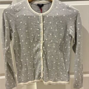 Talbots Gray Dot Knit Cardigan with Cream Trim